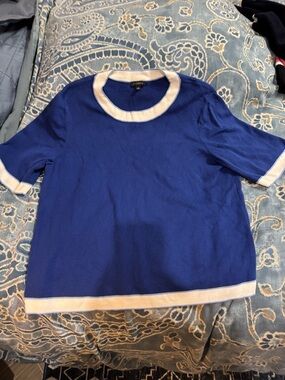 Talbots Blue Knit Top with White Trim